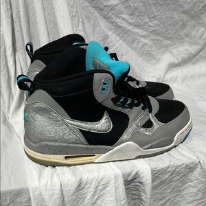 Nike air flight Black and Silver Sneakers with Blue Accents